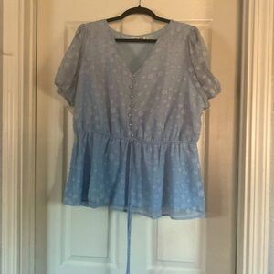 Grace Karin Sky Blue Blouse with Button Accents